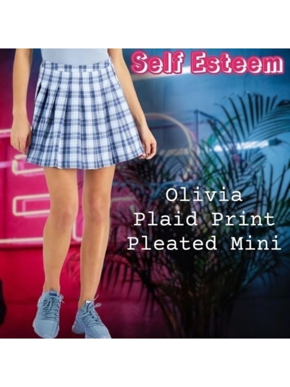 SELF ESTEEM Jr’s Olivia Allover Check Plaid Print Pleated Side Zip Mini Skirt-Lg